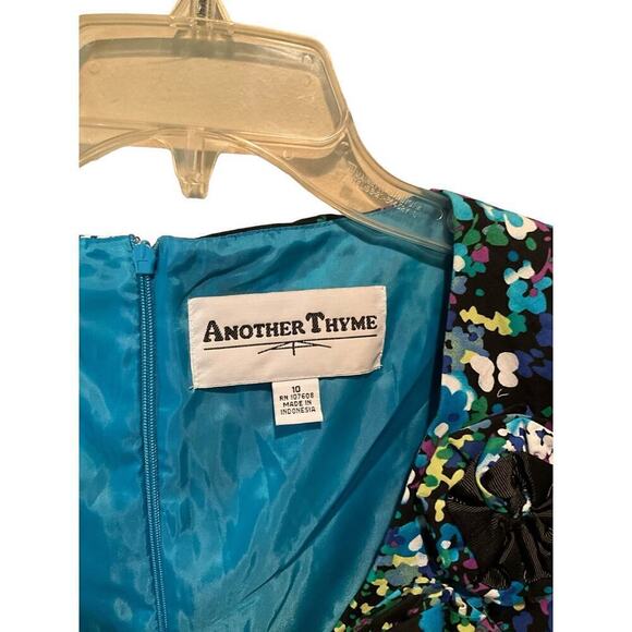 Another Time Dress Women's 10 Multicolor Floral Cotton Lined Round Neck Back Zip - Picture 3 of 7